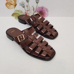 Mango Women’s Size 10 Genuine Leather Brown Slip On Fisherman Sandals New